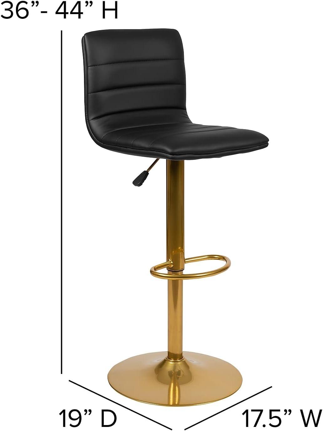 Flash Furniture Modern Black Vinyl Adjustable Bar Stool with Back, Counter Height Swivel Stool with Gold Pedestal Base, Set of 2