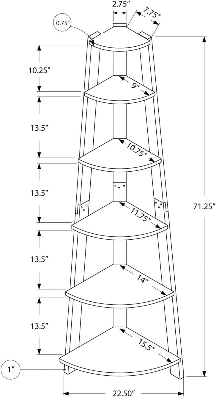 Contemporary Brown Cherry Corner Etagere with 5 Tier Shelves