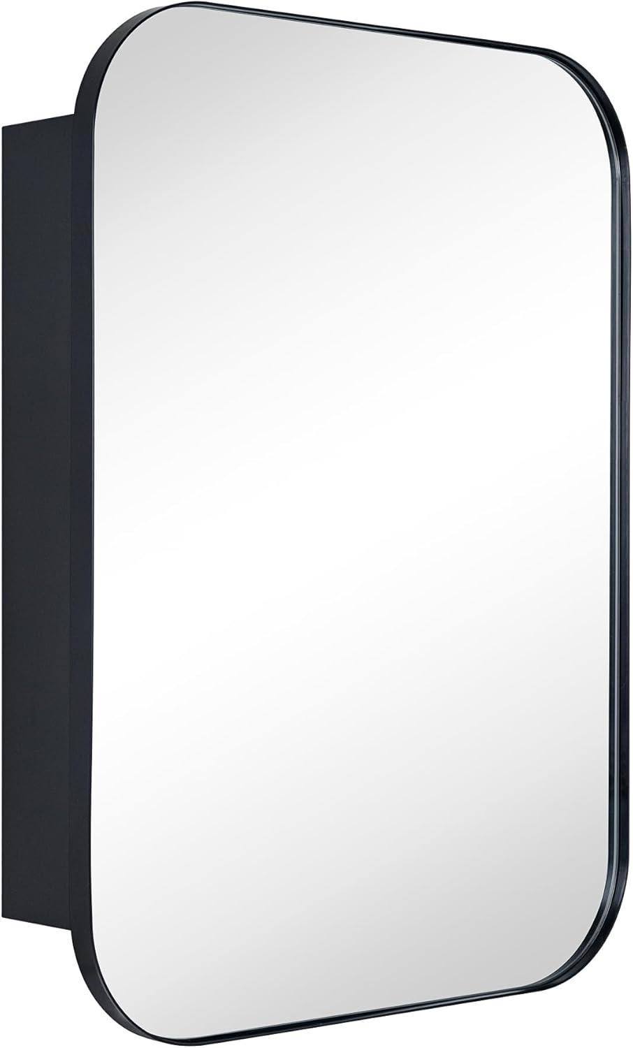 TEHOME Black Surface and Recessed Mount Rectangular Stainless Steel Metal Framed Bathroom Medicine Cabinet with Mirror, 22'' W x 30'' H