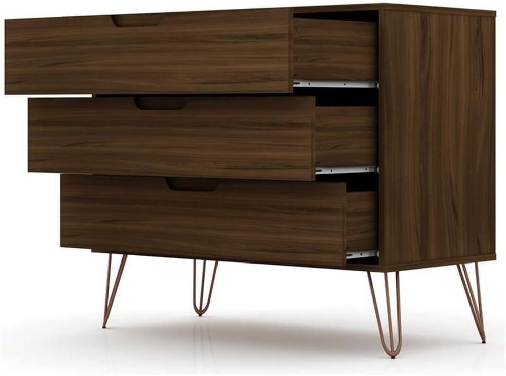 Manhattan Comfort Rockefeller Dresser Brown - Manhattan Comfort: MDF Composite Frame, 3-Drawer Storage for Bedroom, Assembly Required