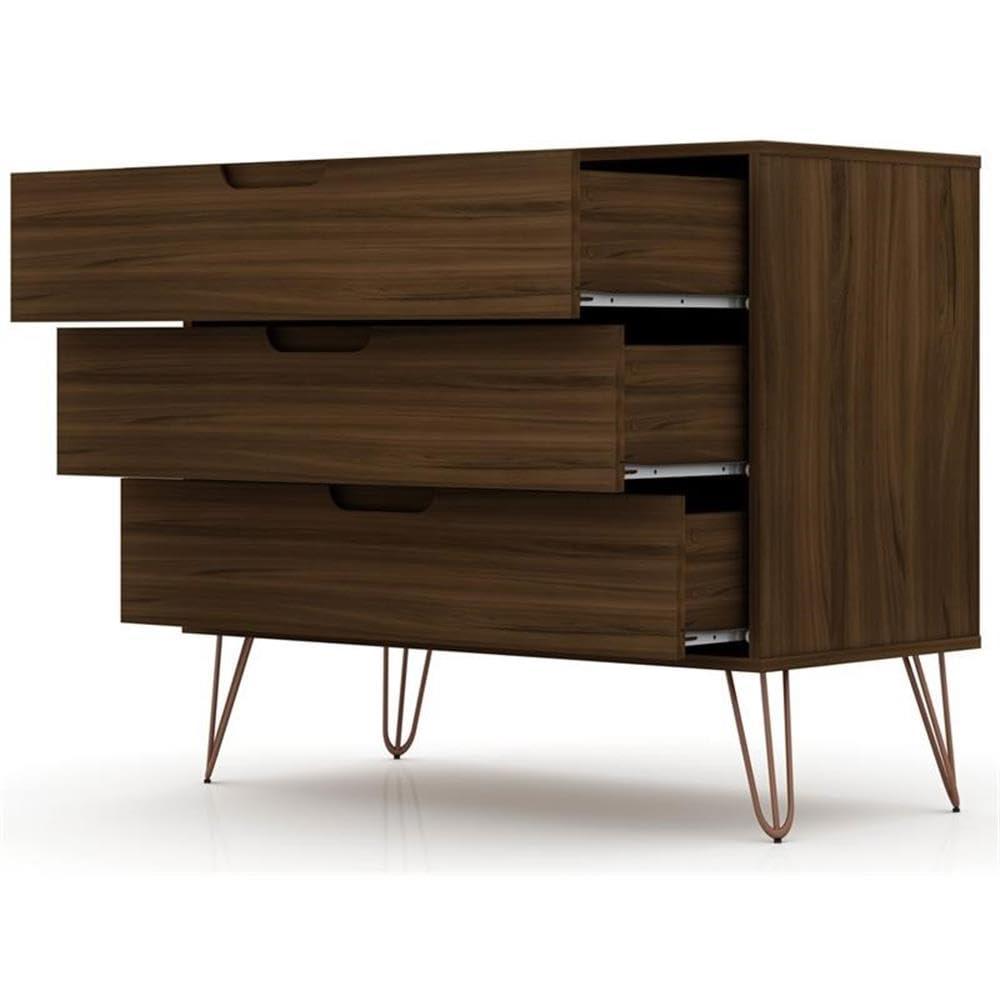 Manhattan Comfort Rockefeller Dresser Brown - Manhattan Comfort: MDF Composite Frame, 3-Drawer Storage for Bedroom, Assembly Required