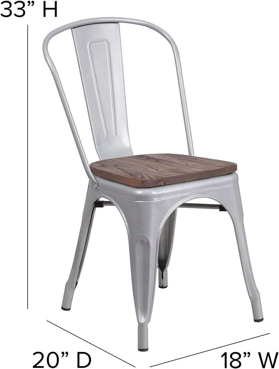 Striling Rustic Walnut Restaurant Chair with Wood Seat & Back and Gray Powder Coat Frame