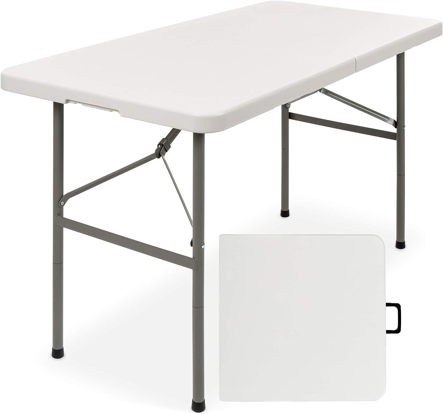 Best Choice Products 4ft Plastic Folding Table, Indoor Outdoor Heavy Duty Portable w/ Handle, Lock for Picnic - White