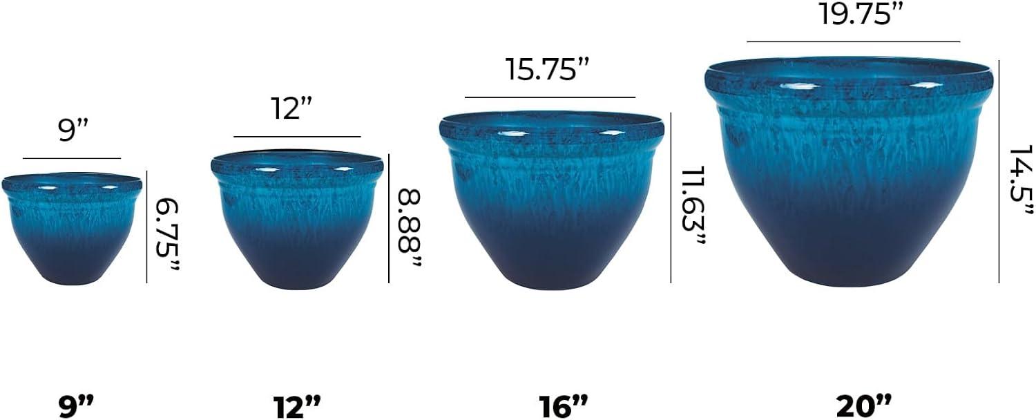 The HC Companies Pizzazz Decorative Round Flower Pots w/Ceramic Look - UV-Resistant Decorative Pot for Outdoor & Indoor Plant Pots - Modern Planter for Flower, Herbs (20” Admiral Blue, Pack of 1)