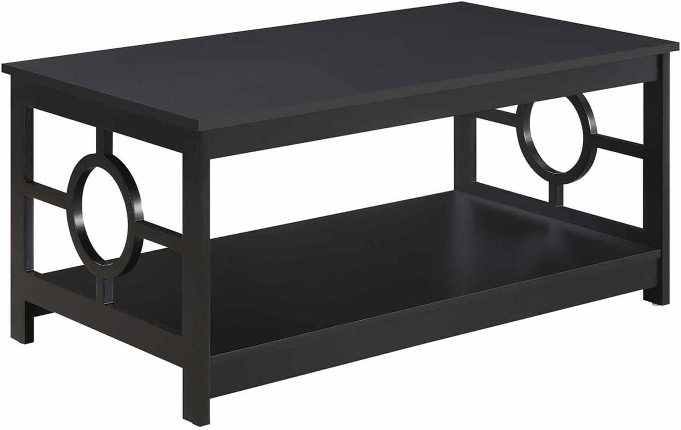 Contemporary 40" Round Wood Coffee Table with Shelf in Black