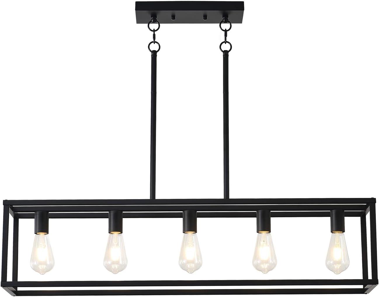 Black Industrial 5-Light Rectangular Metal Chandelier