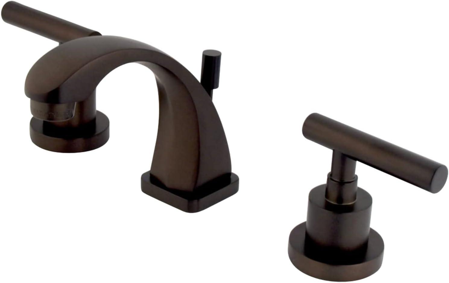 Kingston Brass Manhattan Two-Handle 3-Hole Deck Mount Widespread Bathroom Faucet with Brass Pop-Up Drain