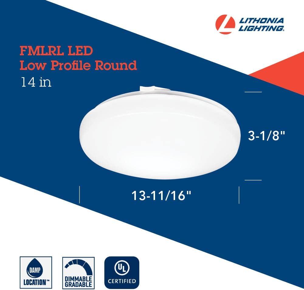 Lithonia Lighting 14 Inch Round LED Flush Mount Ceiling Light, Low Profile Modern Ceiling Light Fixture, 4000K Cool White Color Temperature, Dimmable, White (FMLRL 14 20840 M4)