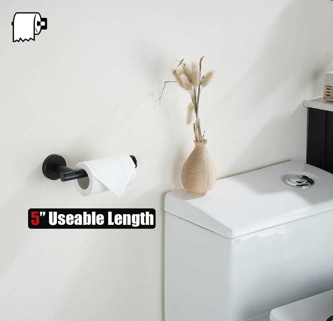 JQK Black Toilet Paper Holder, 5 Inch 304 Stainless Steel Thick 0.8mm Tissue Paper Dispenser, Matte Black Wall Mount, 2 Pack, TPH120-PB-P2