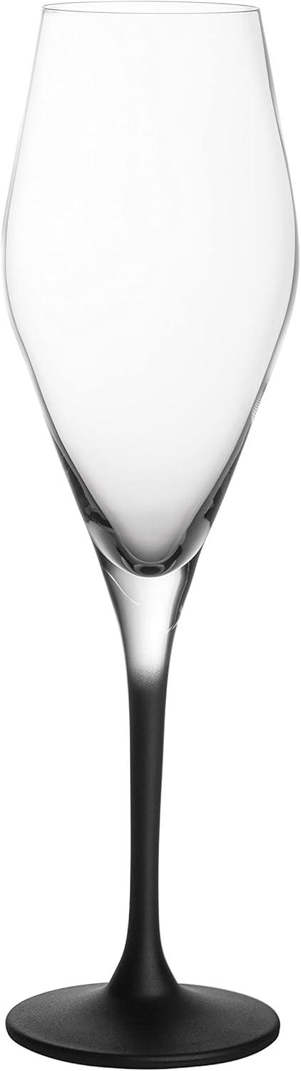 Elegant Black Stem Crystal Champagne Flutes, Set of 4