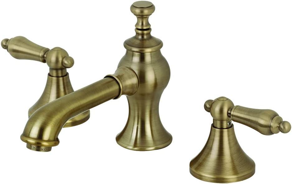 Kingston Brass Vintage Two-Handle 3-Hole Deck Mount Widespread Bathroom Faucet with Brass Pop-Up Drain