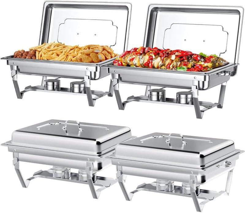The Party Aisle™ Chafing Dishes For Buffet 4 Pack, 8 Qt Stainless Steel Chafers And Buffet Warmers Sets With Lid, Rectangle Serving Food Warmer Catering Supplies Buffet Display For Parties
