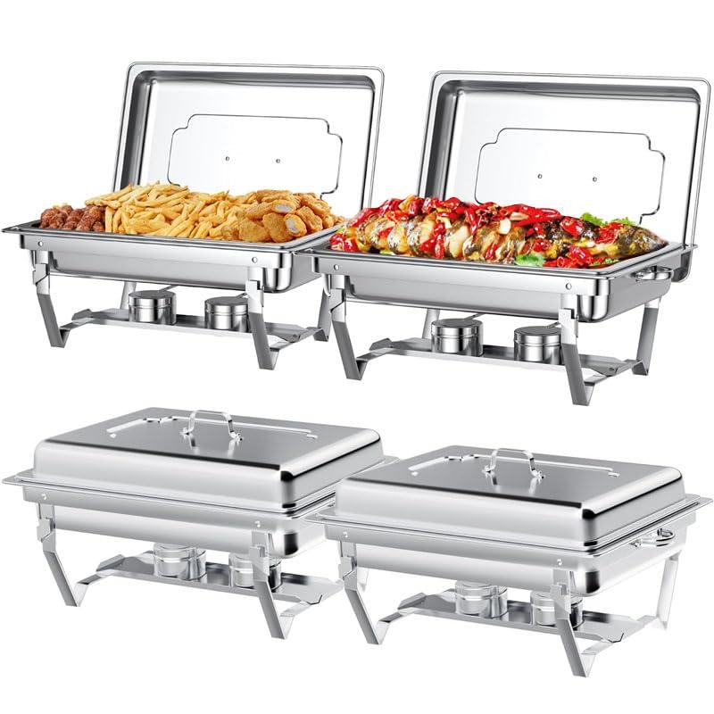 The Party Aisle™ Chafing Dishes For Buffet 4 Pack, 8 Qt Stainless Steel Chafers And Buffet Warmers Sets With Lid, Rectangle Serving Food Warmer Catering Supplies Buffet Display For Parties