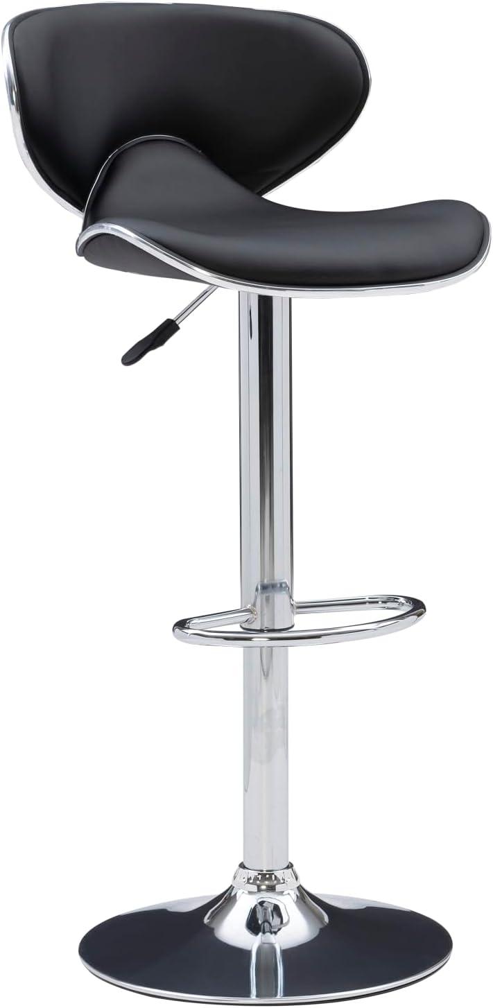 Powell Rounded Back Bar Stool, 24"-32" Adjustable Height, Chrome with Black Faux Leather, Includes 1 Stool