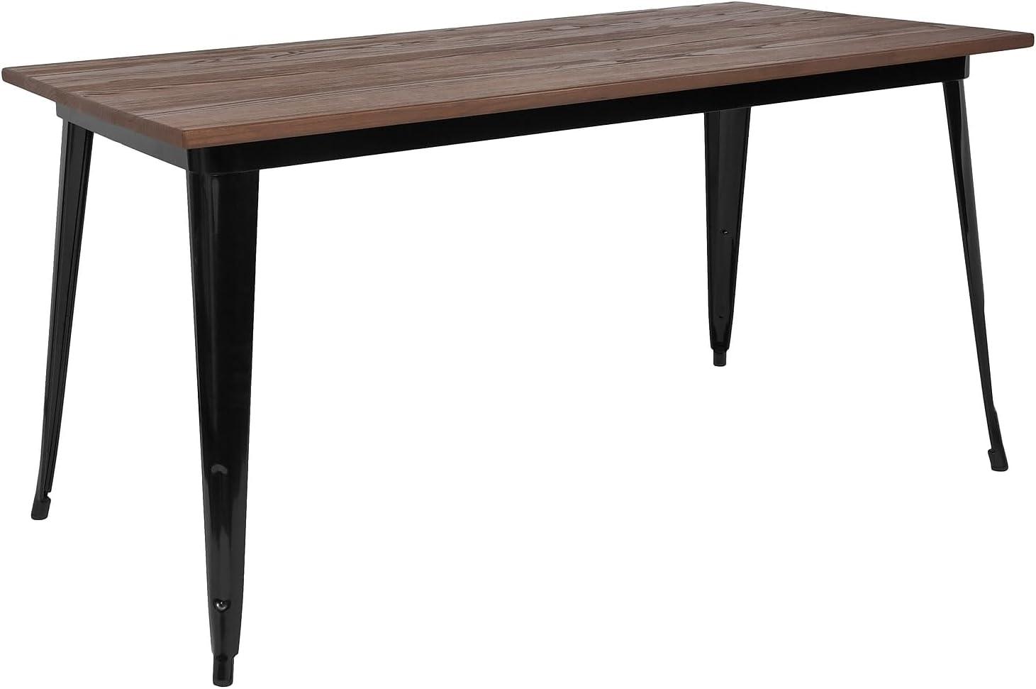 Rustic Elmwood 60'' Black Metal Rectangular Cafe Dining Table