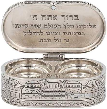 jewish shabbat travel candle holders - jerusalem candlesticks - judaica nickel