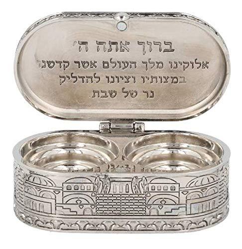 jewish shabbat travel candle holders - jerusalem candlesticks - judaica nickel