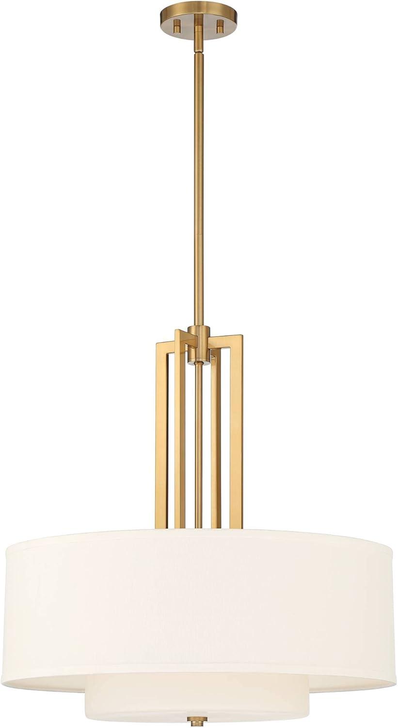 Possini Euro Design Sundry Warm Brass Pendant Chandelier 24" Wide Modern Double Drum Shades 4-Light Fixture for Dining Room House Foyer Kitchen Island