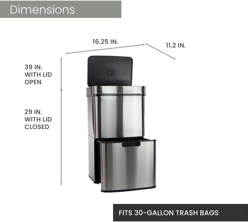 Steel Motion Sensor Trash Can - 16.4 Gallons