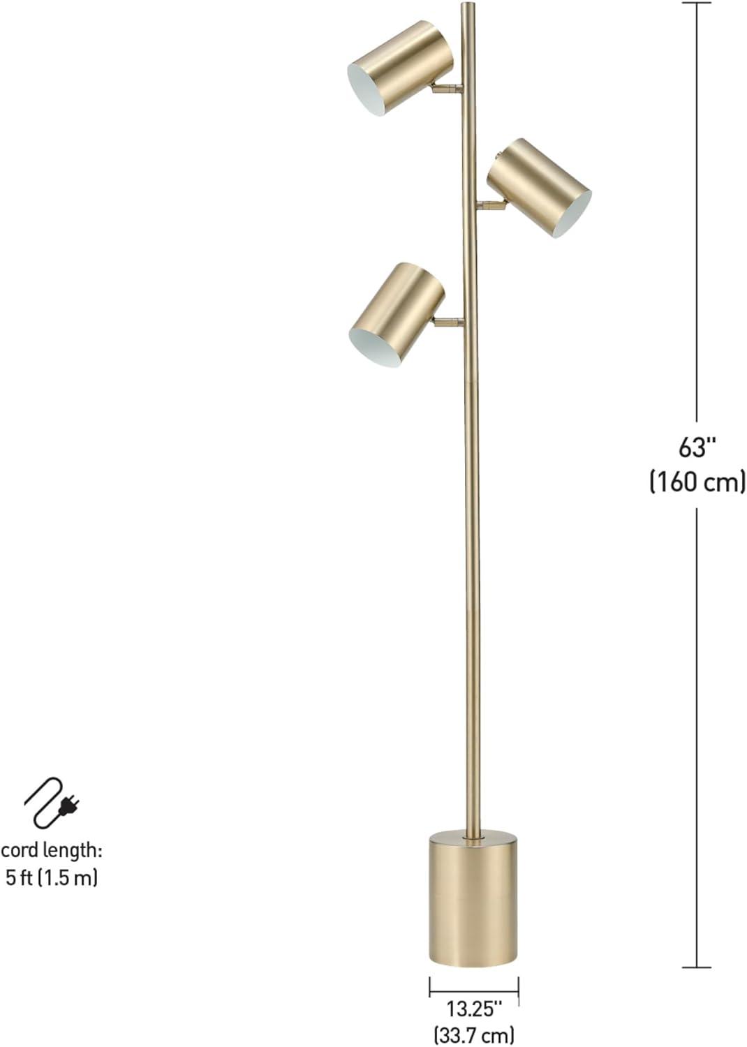 Globe Electric Pratt 63" 3-Light Matte Soft Gold Floor Lamp with Large Weighted Base, 67604
