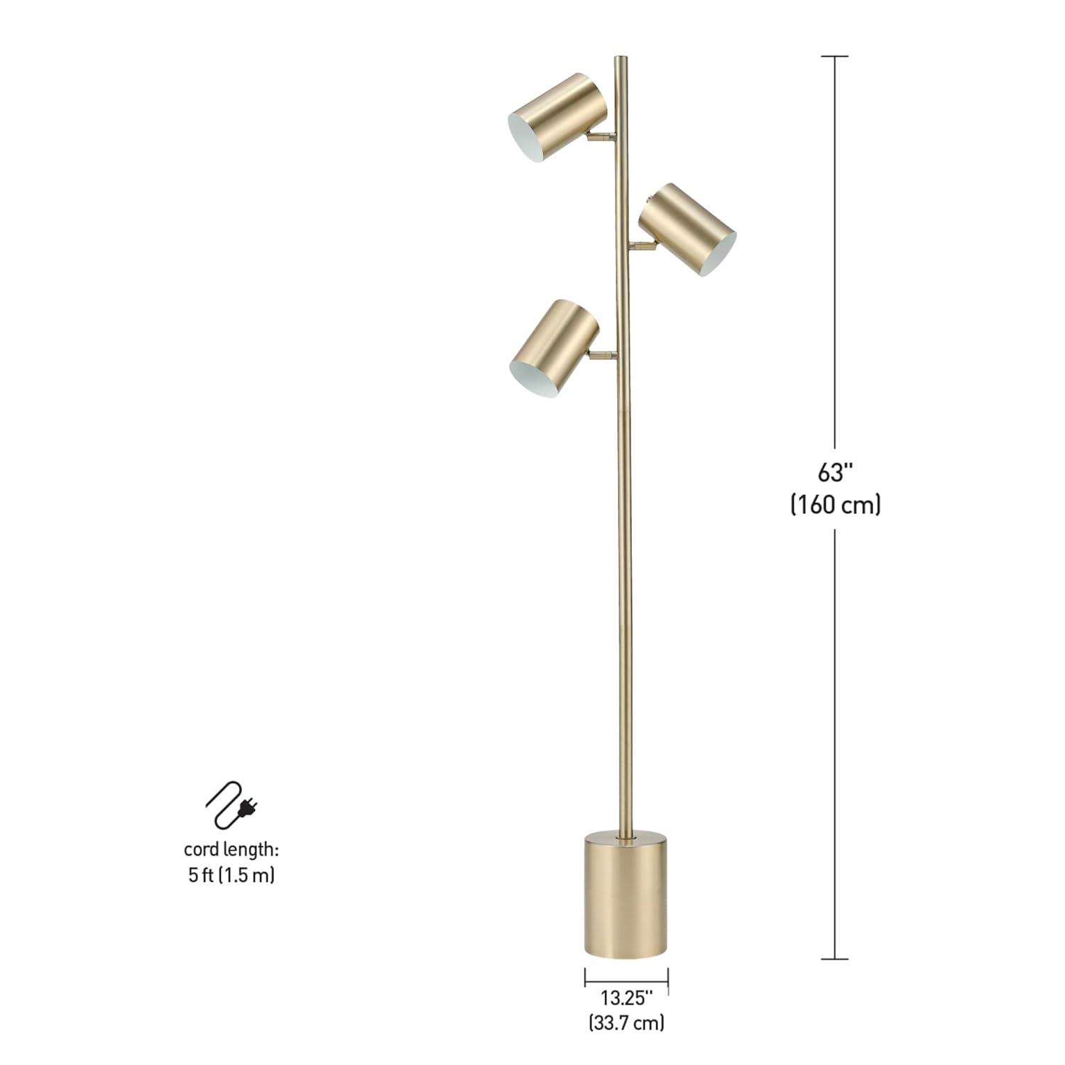 Globe Electric Pratt 63" 3-Light Matte Soft Gold Floor Lamp with Large Weighted Base, 67604