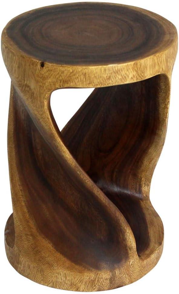 Strata Furniture 20x14" Round Traditional Wood Twist Stool in Walnut