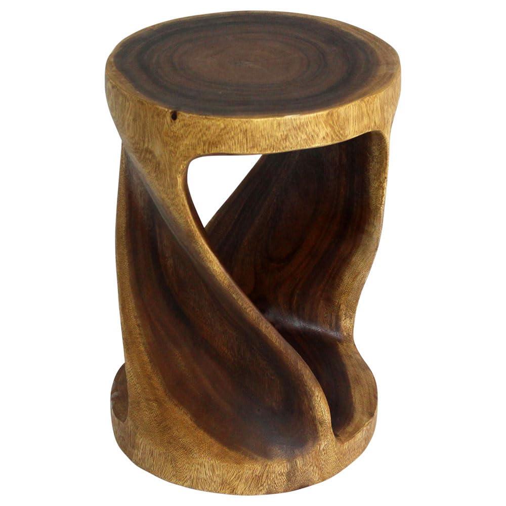 Strata Furniture 20x14" Round Traditional Wood Twist Stool in Walnut