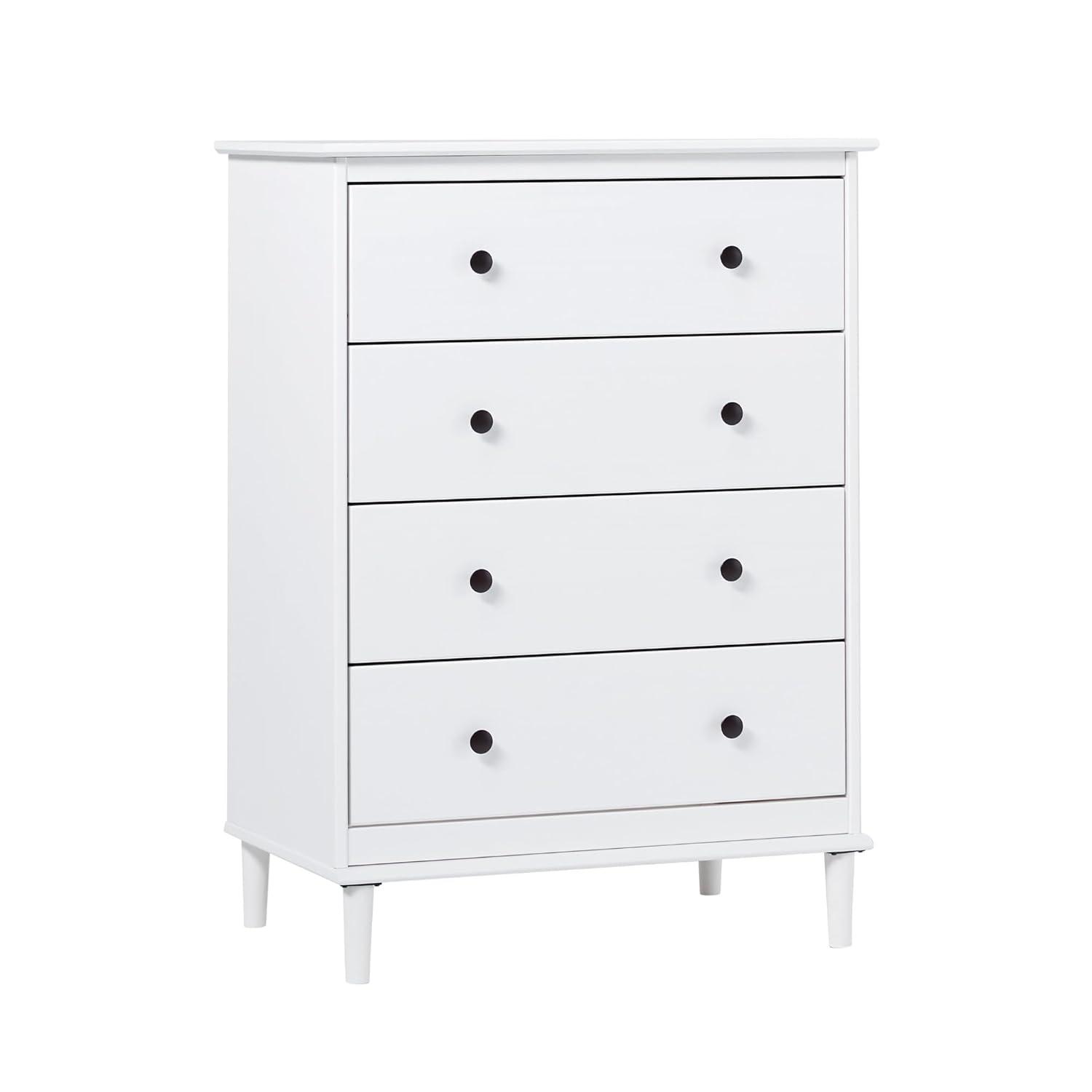 Walker Edison Tall Wood Dresser Bedroom Storage Drawer Organizer Closet Hallway, 4 Drawer, White 4 Drawers White