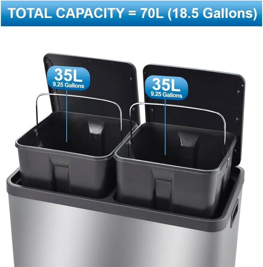 Step N' Sort Extra Large Capacity, Soft-Step, Dual Trash and Recycling Bin, 18.5 Gallon