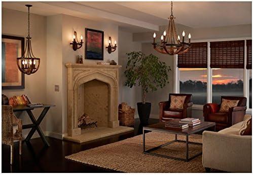 Mini Adan Rustic Iron & Burnished Wood 6-Light Chandelier