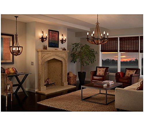 Mini Adan Rustic Iron & Burnished Wood 6-Light Chandelier