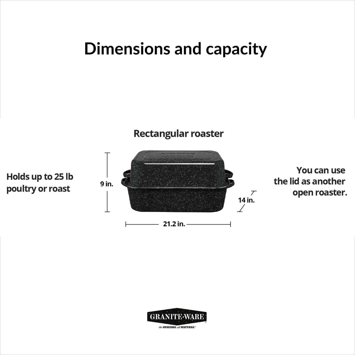 Speckled Black 21" Covered Non-Stick Rectangular Roaster with Handles