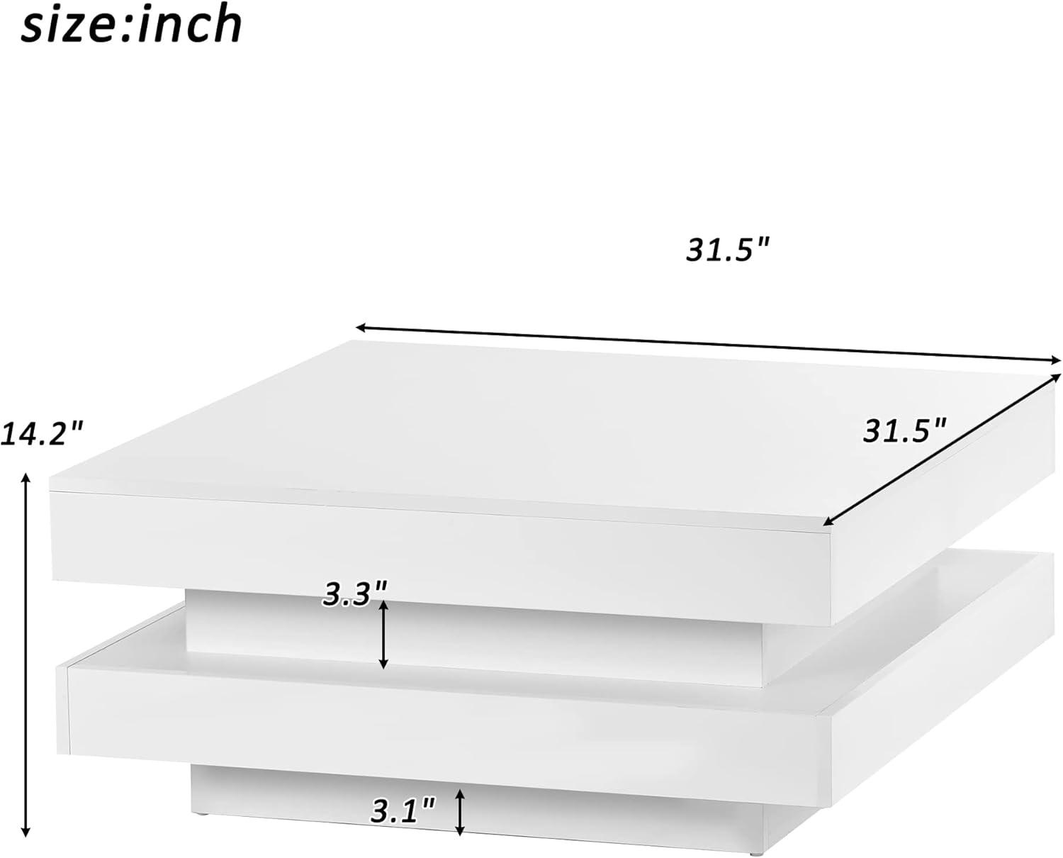 Historyli Go5H 2-Tier Square Coffee Table With LED Lights Center Sofa Table Multifunctional Cocktail Table For Living Room Dining Room Bedroom (31.5''x31.5''x14.2'' )