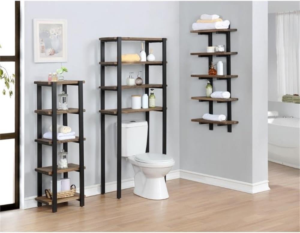 Pomona 4-Shelf Bath Storage Brown - Alaterre Furniture: Metal Frame, Lacquered Wood, Fixed Shelves