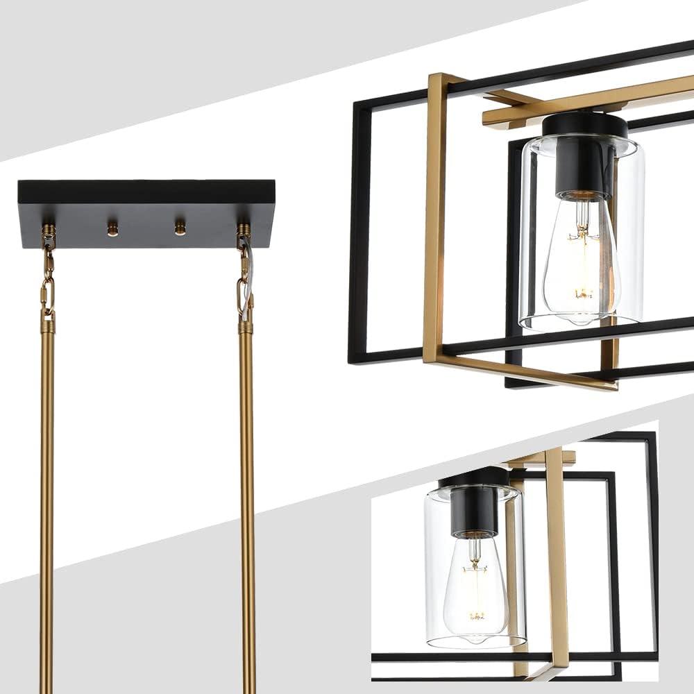 Modern Black and Brass 5-Light Island Chandelier with Glass Shades