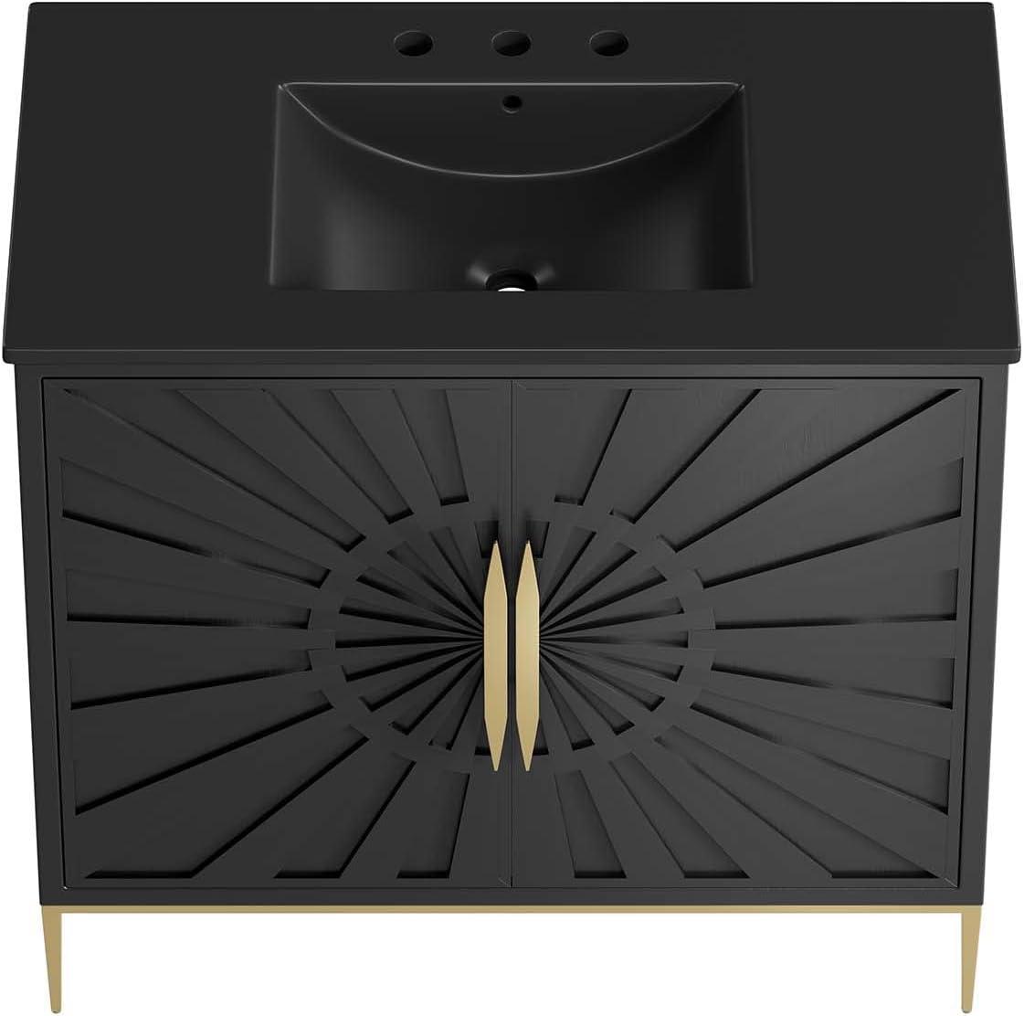 Modway Awaken 36" Solid Wood and MDF Bathroom Vanity in Black