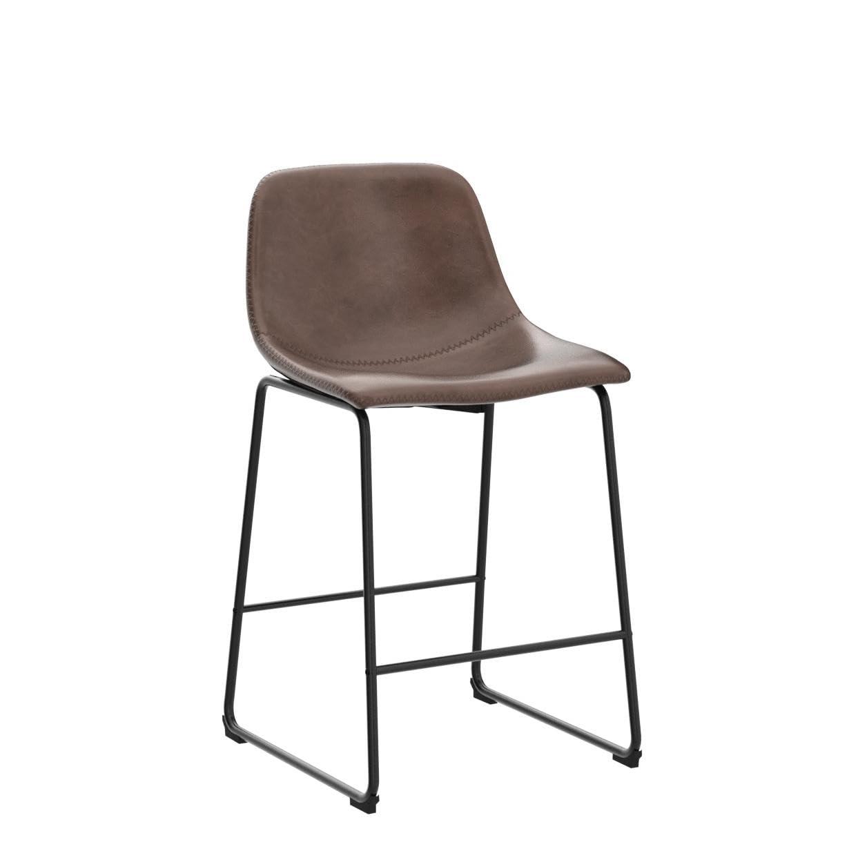 Bennium Counter Stools Set of 2, 24 inch Counter Height Bar Stools Hold up to 500 lbs, Armless Counter Height Chairs with Metal Legs & Soft Backrest for Kitchen Island Coffee Shop, Brown