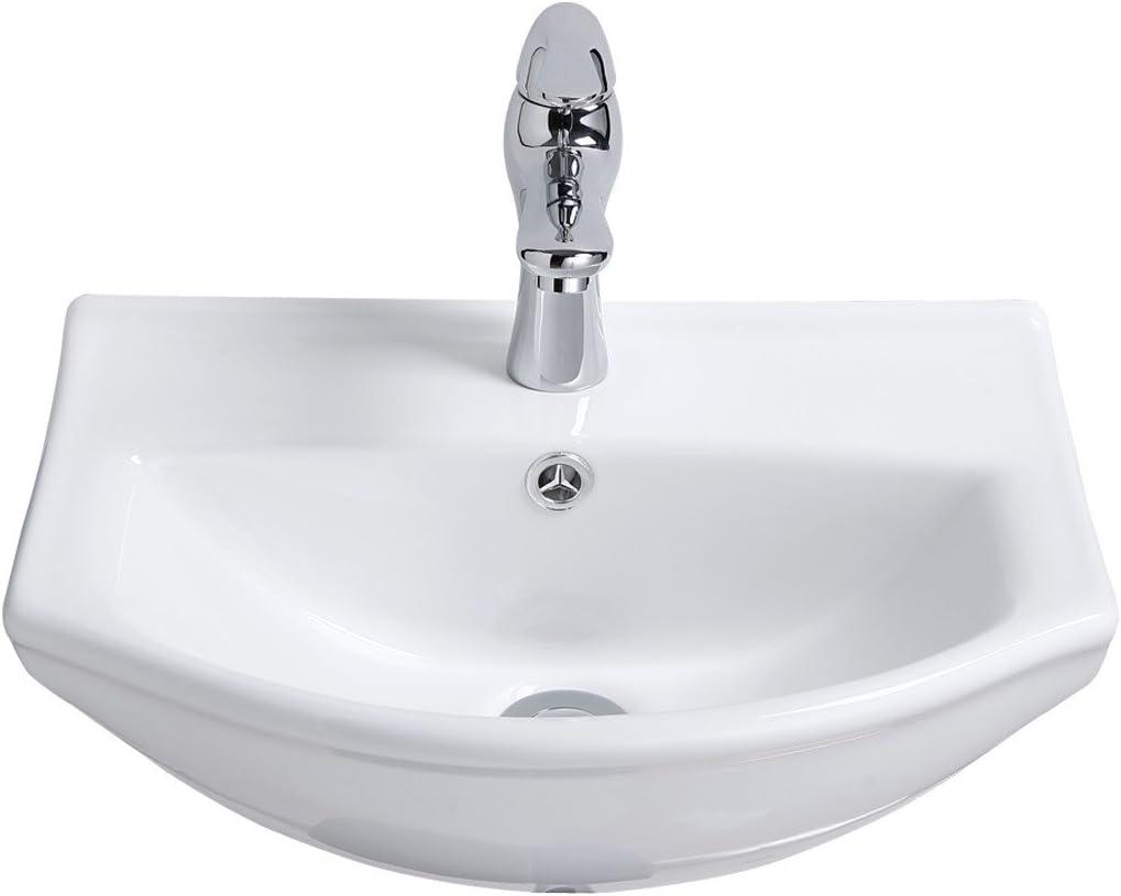 Tahoe Small Wall Mounted Bathroom Sink 17.75" White Ceramic Arc Basin Gloss Porcelain Floating Vessel Sink Space Saving Vessel w/Overflow and Single Faucet Hole Renovators Supply