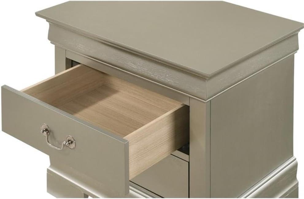 Glory Furniture Louis Phillipe 2 Drawer Nightstand in Silver Champagne