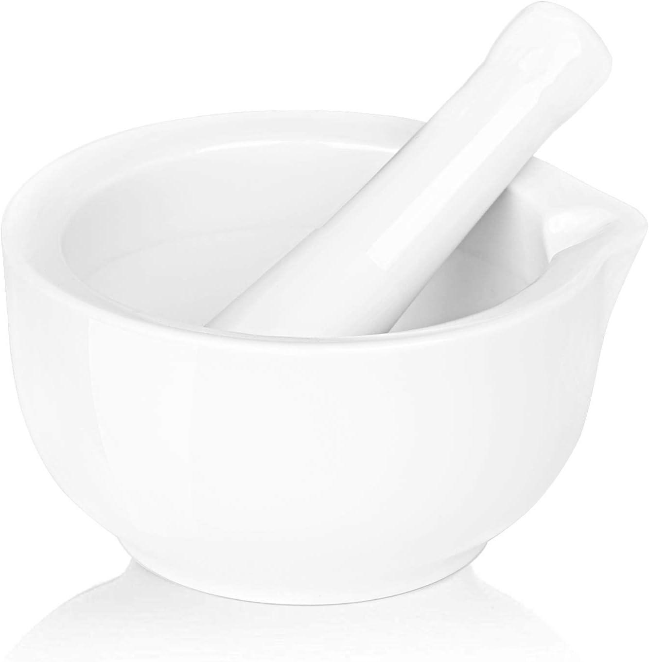 Porcelain Mortar and Pestle, Ceramic Herb Grinder Pill Crusher Set (4.2-inch)