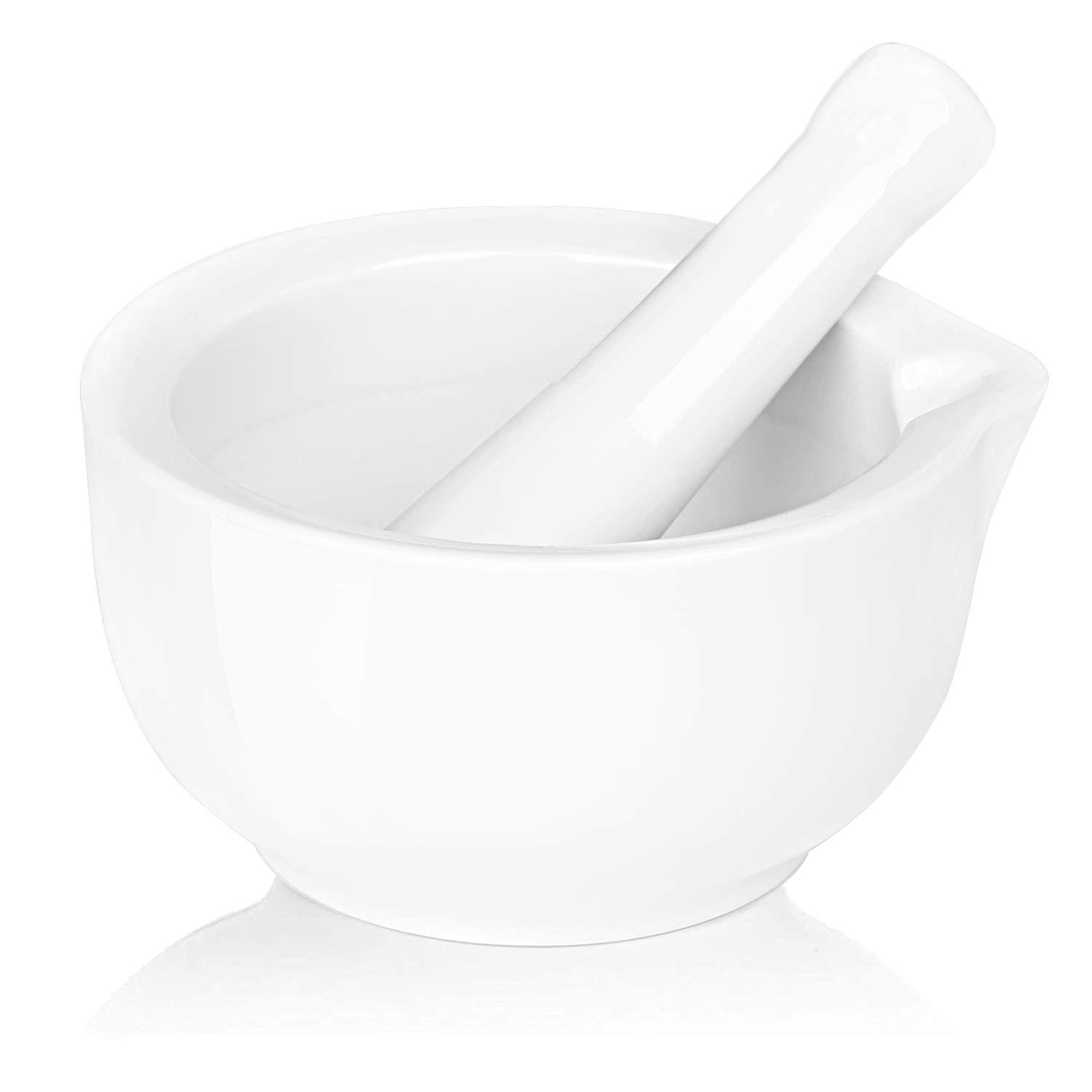 Porcelain Mortar and Pestle, Ceramic Herb Grinder Pill Crusher Set (4.2-inch)