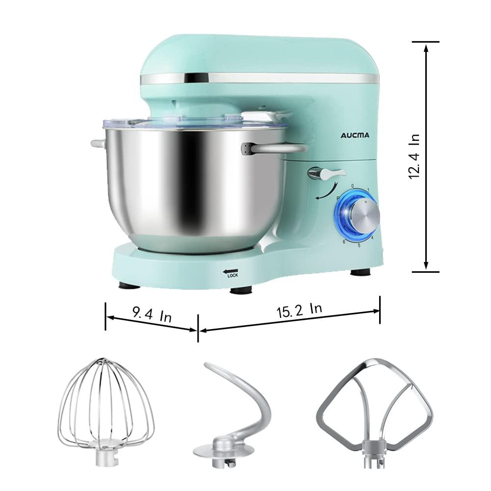 Aucma Stand Mixer,6.5-QT 660W 6-Speed Tilt-Head Food Mixer, Kitchen Electric Mixer with Dough Hook, Wire Whip & Beater (6.5QT, Blue)
