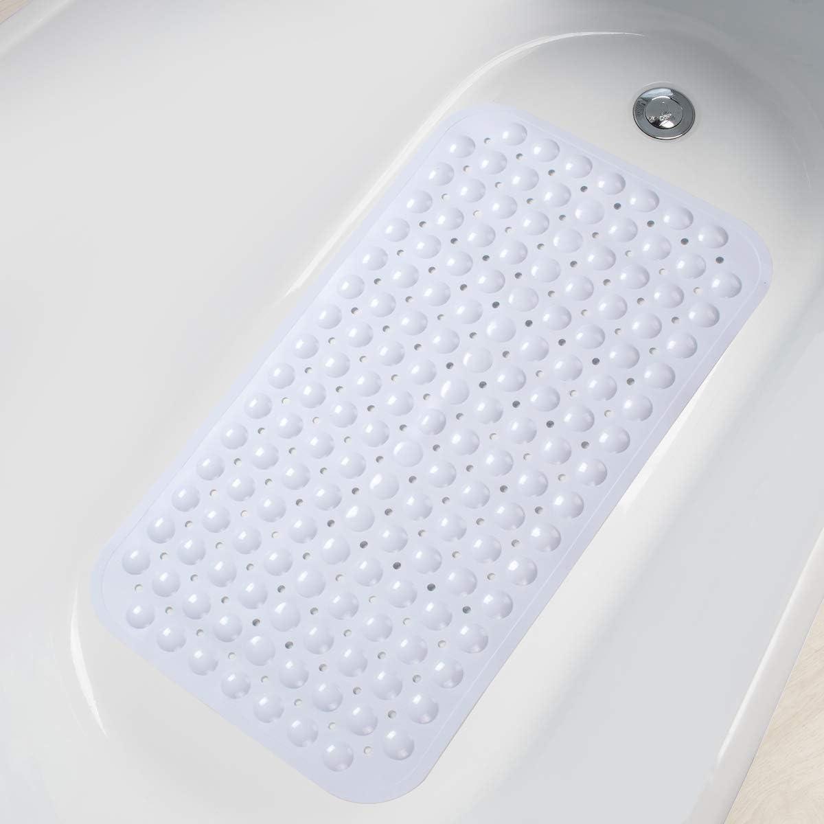 AmazerBath Bath Tub Mat, Medium Size 27.6 x 15 Inches Non-Slip Shower Mats with Suction Cups and Drain Holes, Bathroom Bathtub Mats Machine Washable (Clear)
