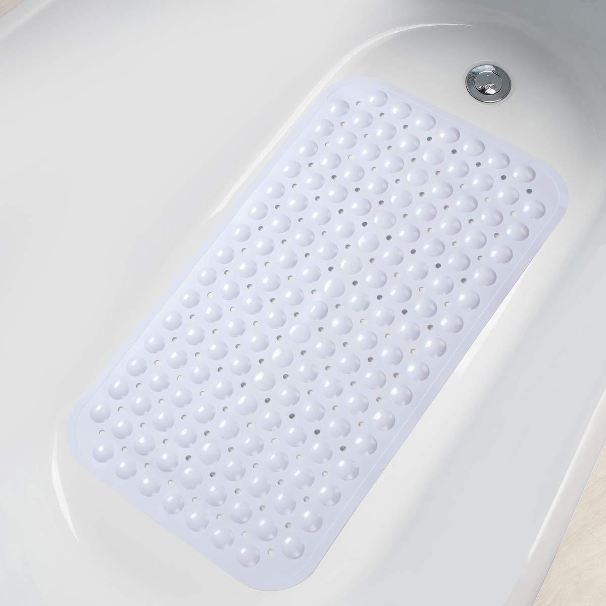 AmazerBath Bath Tub Mat, Medium Size 27.6 x 15 Inches Non-Slip Shower Mats with Suction Cups and Drain Holes, Bathroom Bathtub Mats Machine Washable (Clear)