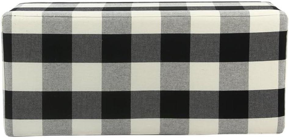 Large Decorative Storage Bench Black Plaid - HomePop: Upholstered Ottoman for Bedroom & Entryway