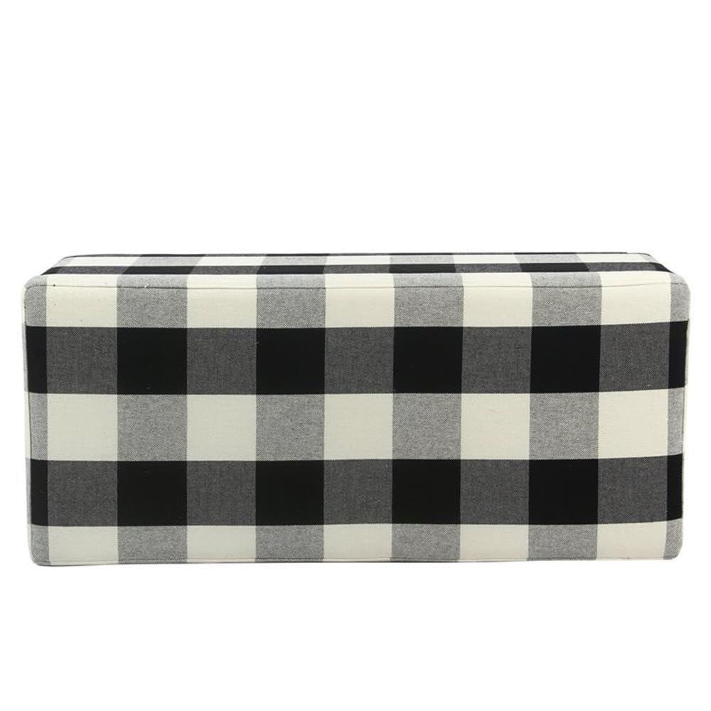 Large Decorative Storage Bench Black Plaid - HomePop: Upholstered Ottoman for Bedroom & Entryway