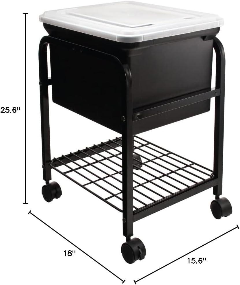 Black Metal Rolling File Cart with Clear Lid and Storage Shelf