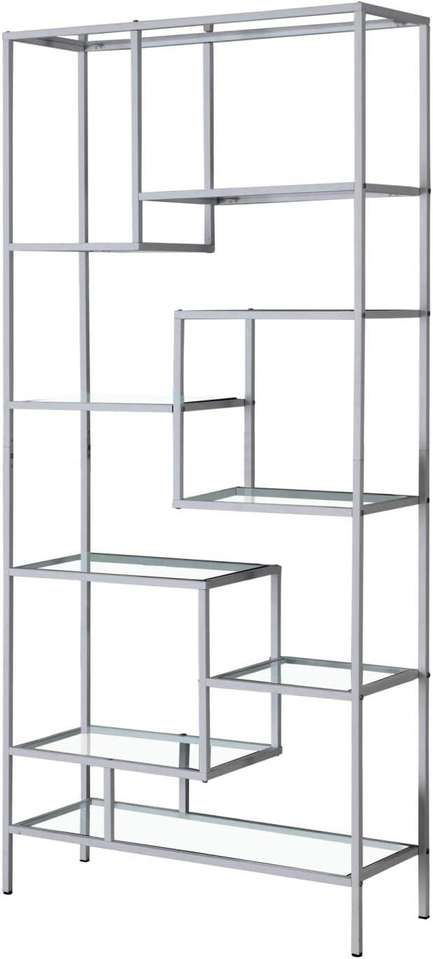 Bookshelf Bookcase Etagere 72"H Office Bedroom Metal Grey Clear