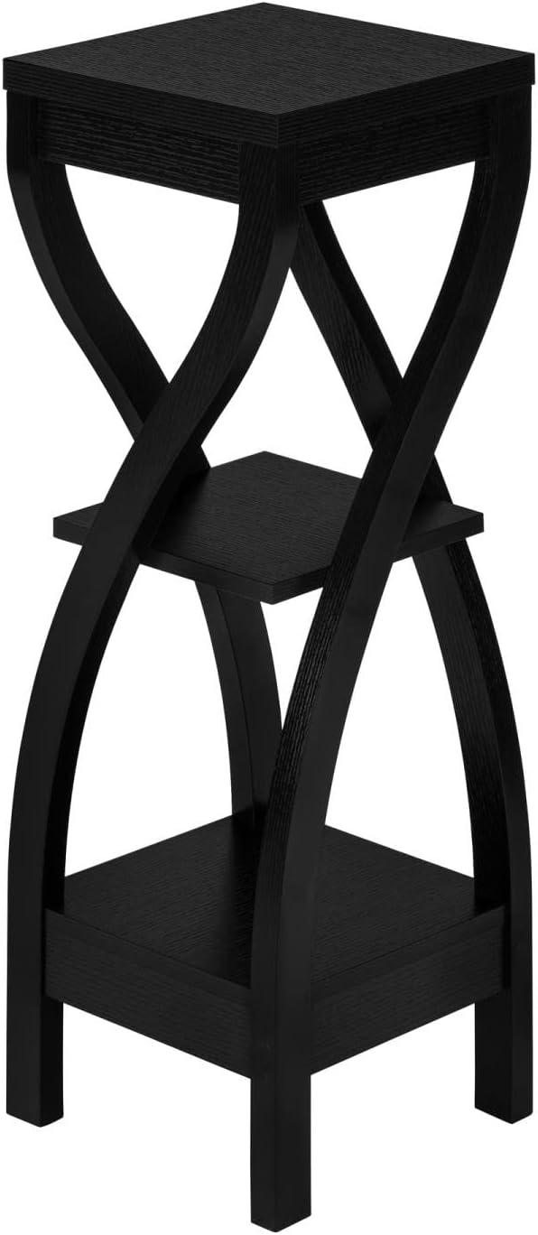 Black Square Wood 3-Tier Accent Table with Curved Legs