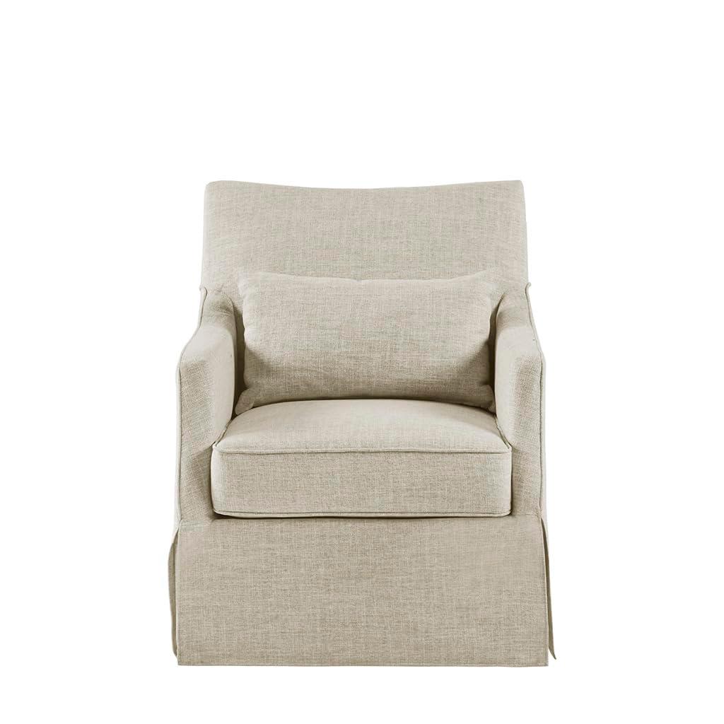 Martha Stewart London Skirted Swivel Chair Tan: Upholstered Polyester, No Assembly Required